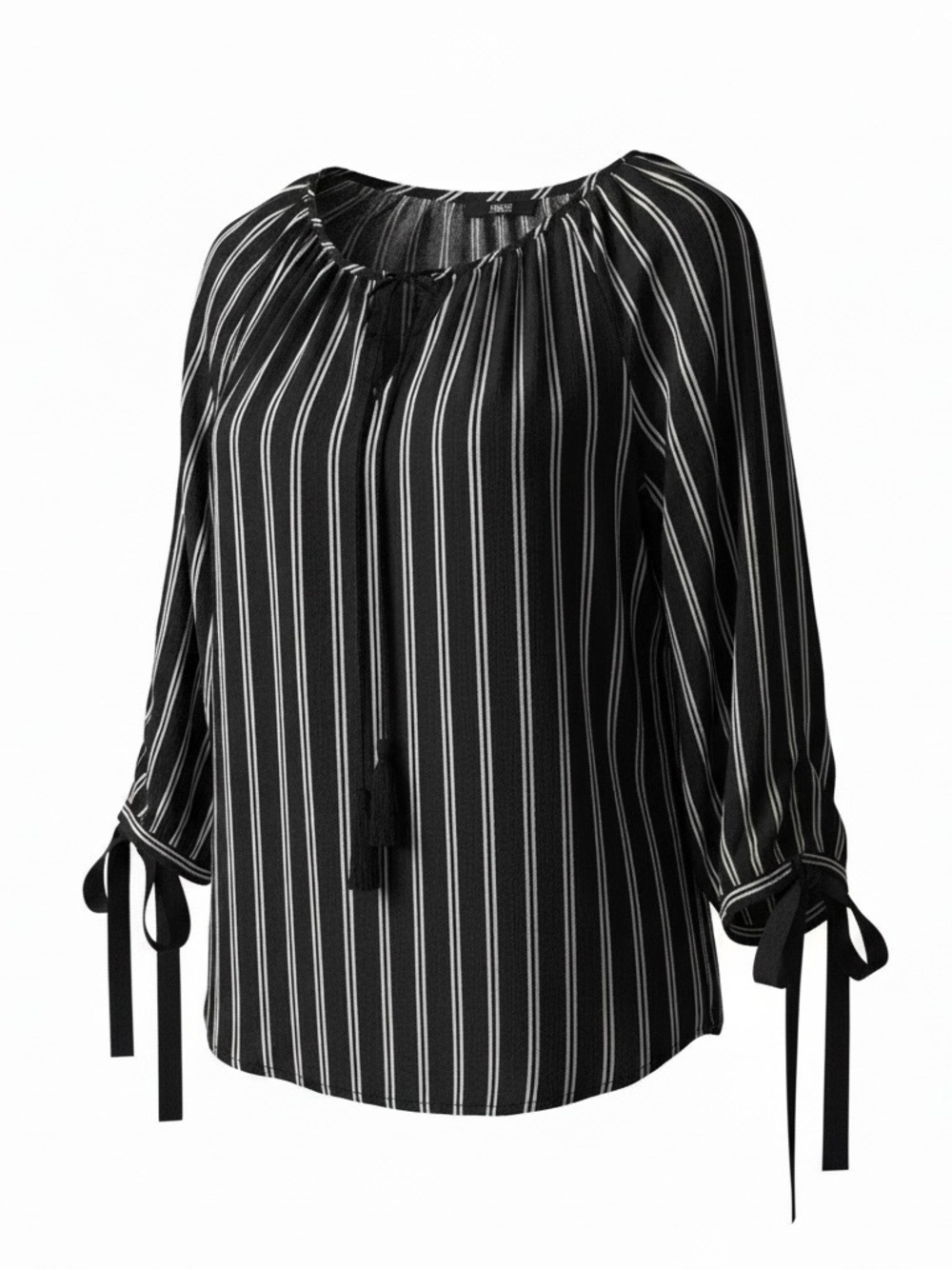 Fig Women's 3/4 Sleeve Black & White Striped Blouse in size medium